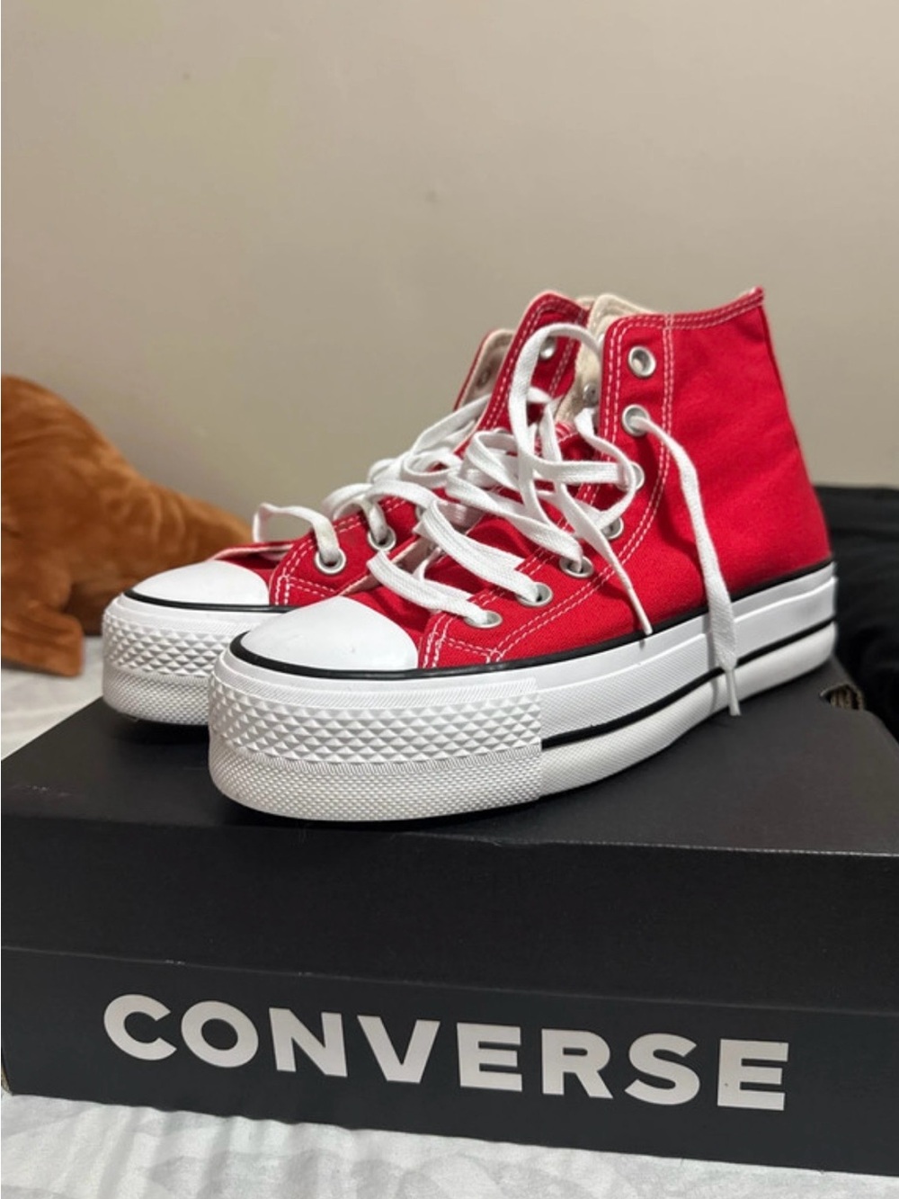 Converse Red High-Top Platform Sneakers with White Accents
